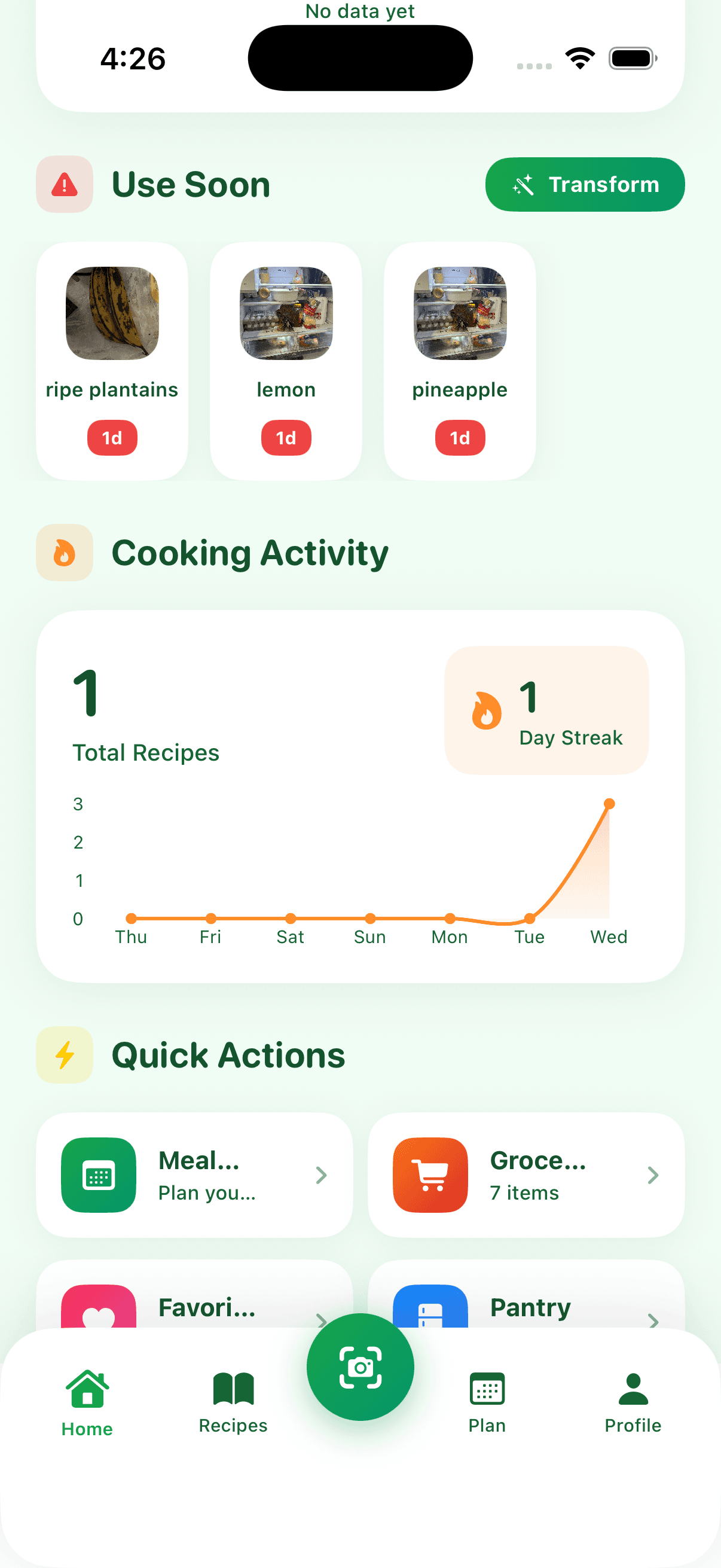 MealPrepAI use soon alerts showing expiring ingredients with transform feature
